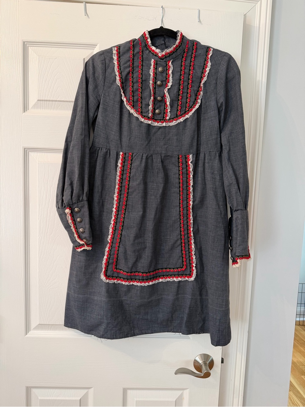 70s Vintage Prairie Dress with Red & White Trim